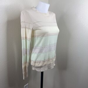 JASON WU Striped Merino Pastel Lightweight Pullover Sweater Wool Blend Sz M